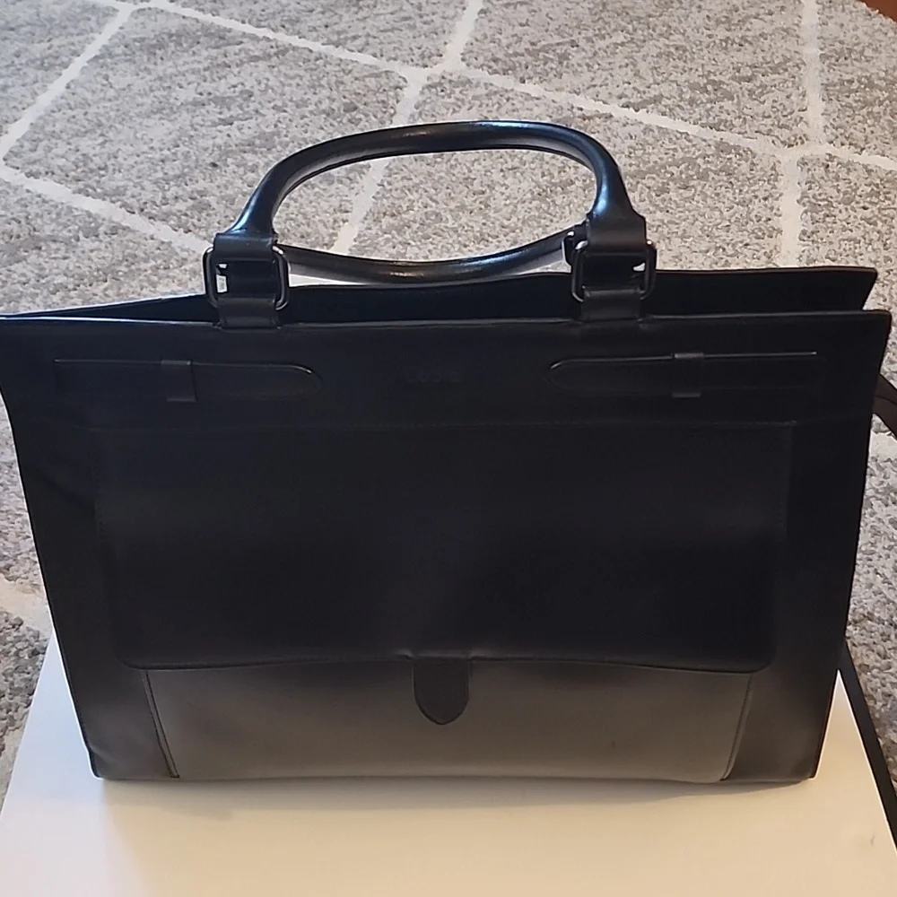 Lodis Black Leather Top-Handle Tote